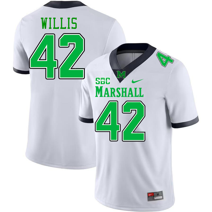 Marshall Thundering Herd #42 Aden Willis College Football Jerseys Stitched-White